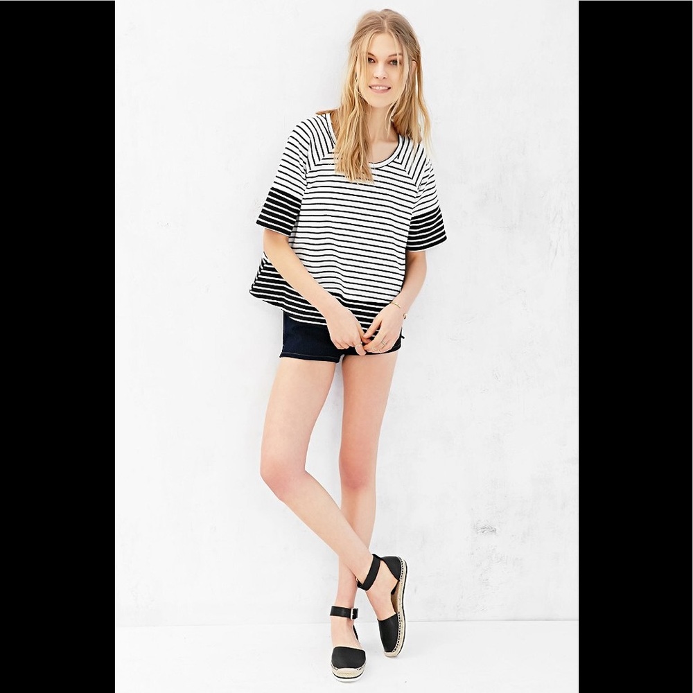 Colorblock Mixed Striped Flutter Swing T-Shirt Top - image 4